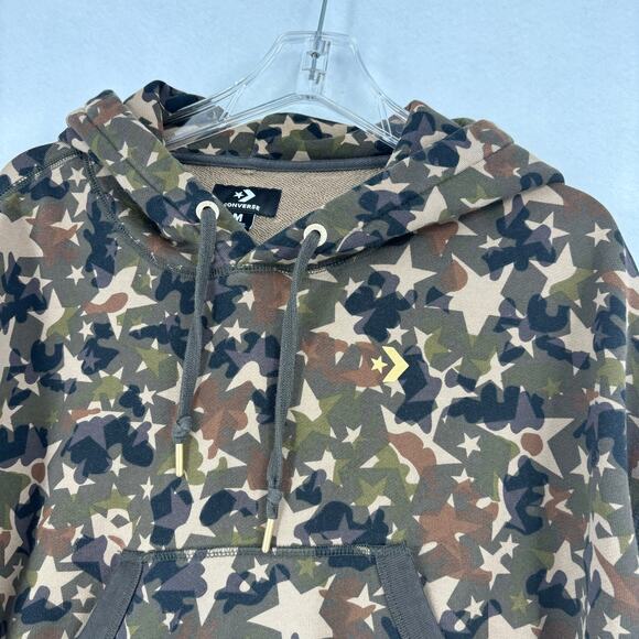 Converse Crop Sweatshirt Womens Size M Hoodie Olive Star Camouflage Hooded - Picture 3 of 10